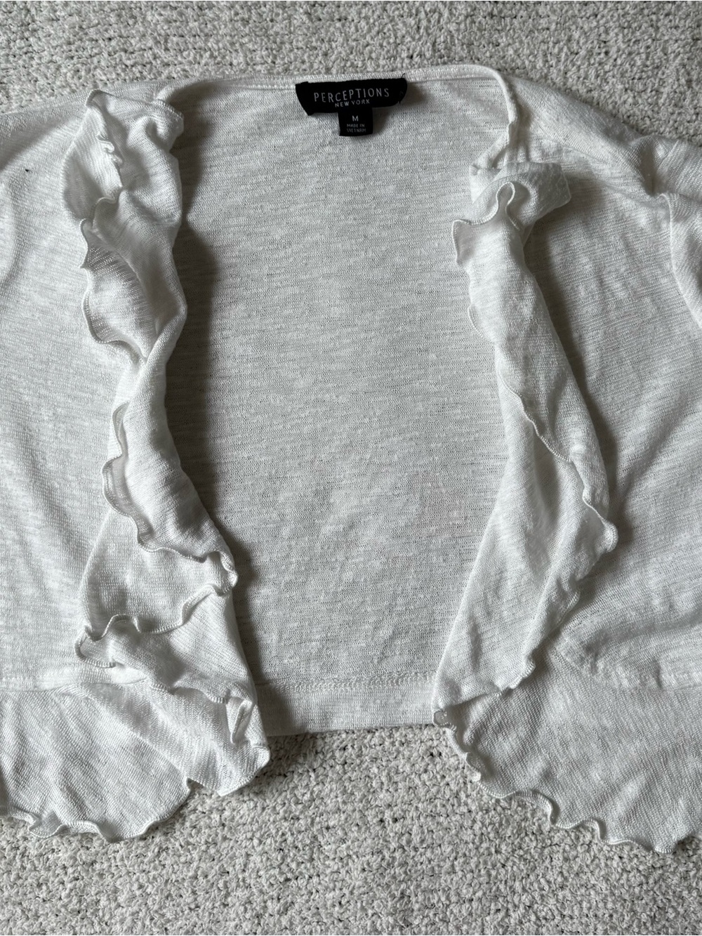 Perceptions White Ruffle-Trim Cropped Open-Front Cardigan - Picture 2 of 7